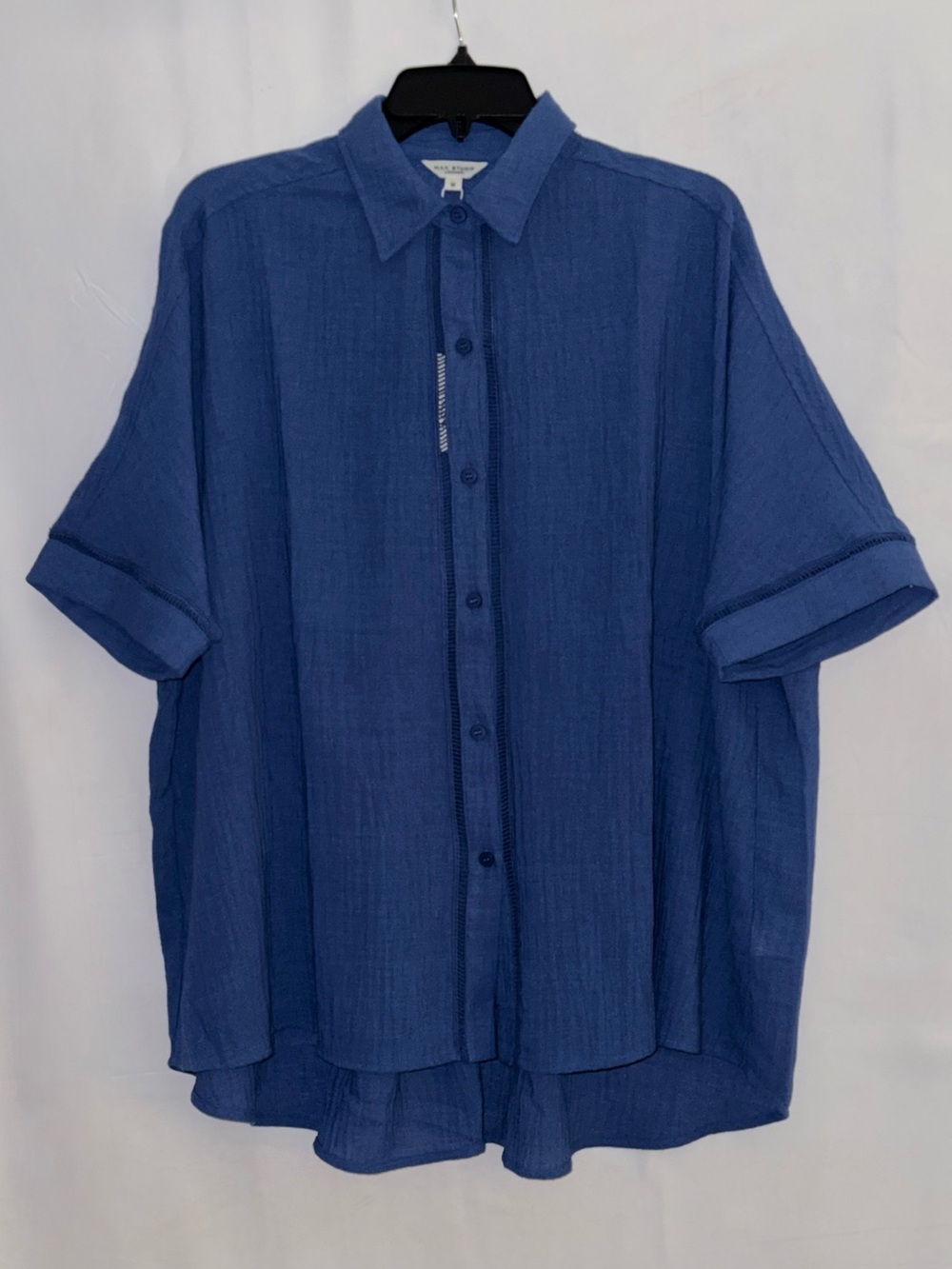 NWT Max Studio London Cobalt Blue Relaxed Fit Short Sleeve Shirt size Large